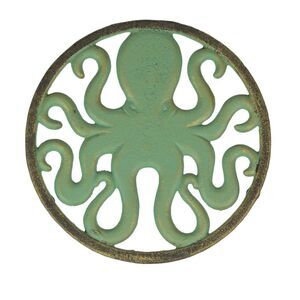 Cast Iron Octopus Trivet – Verdigris/Bronze, 7.75", Heat-Resistant Nautical Art